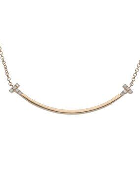 Tiffany & Co T Smile Small Diamond Necklace 18K Pink Gold
